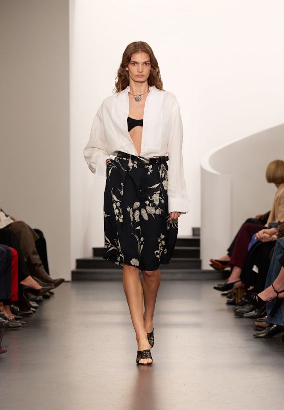A look from Ralph Lauren’s Fall 2025 runway show shown on model.