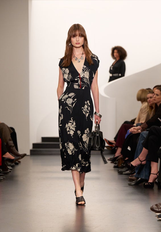 A look from Ralph Lauren’s Fall 2025 runway show shown on model.