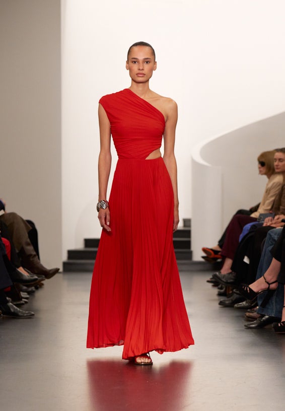 A look from Ralph Lauren’s Fall 2025 runway show shown on model.