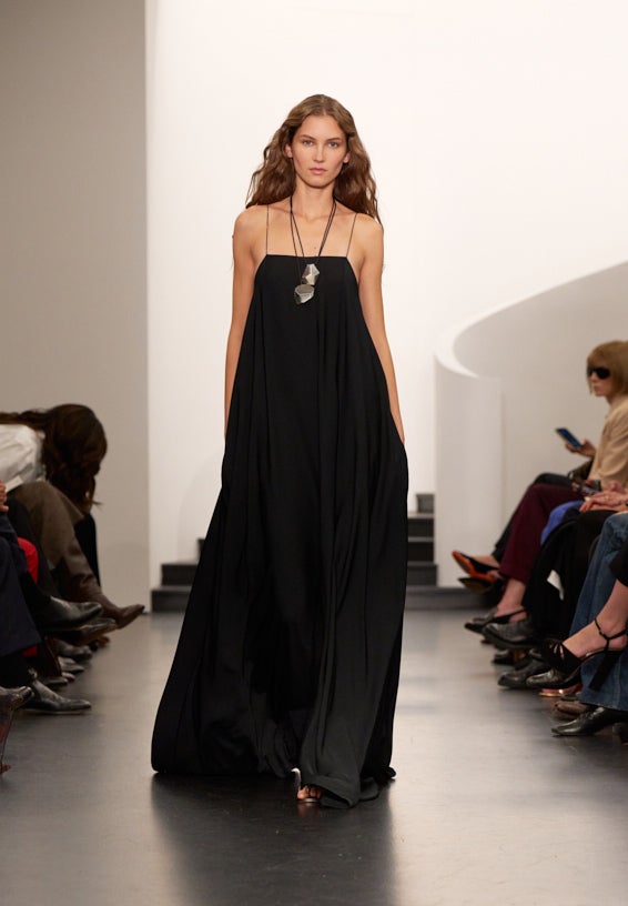 A look from Ralph Lauren’s Fall 2025 runway show shown on model.