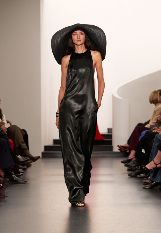 A look from Ralph Lauren’s Fall 2025 runway show shown on model.