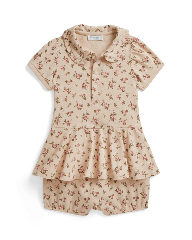 Floral Stretch Mesh Peplum Polo Shortall