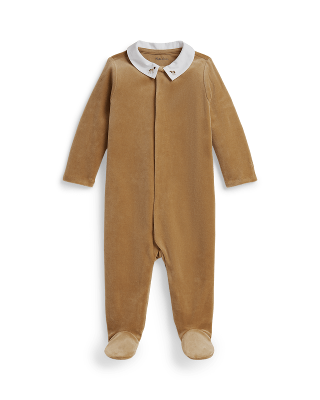 Embroidered Velour Footed Coverall