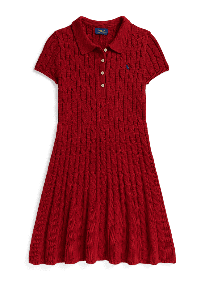Cable-Knit Cotton Polo Sweater Dress
