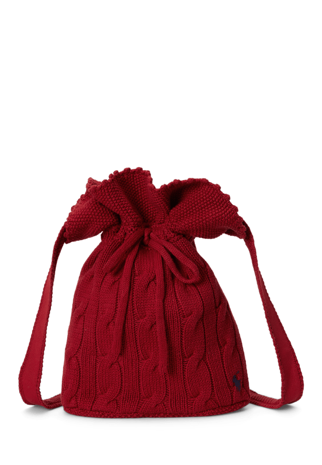 Cable-Knit Cotton Drawstring Bucket Bag