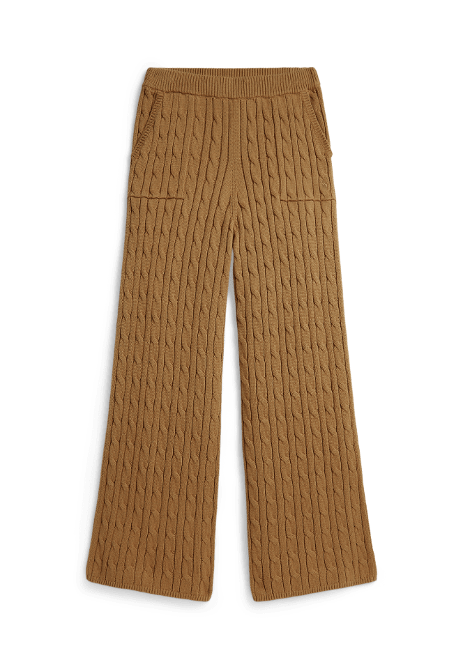 Cable-Knit Cotton Wide-Leg Sweater Pant