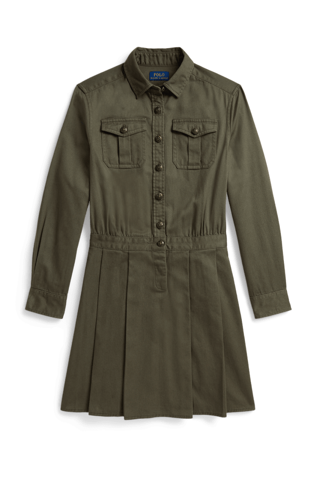 Pleated Cotton Twill Shirtdress