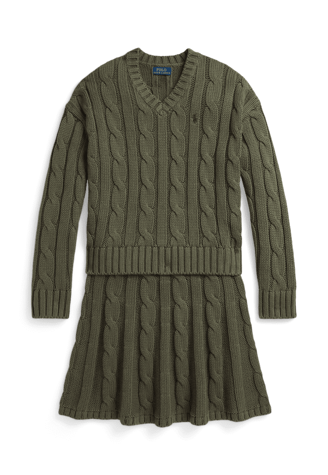 Cable-Knit Cotton Sweater & Skirt Set