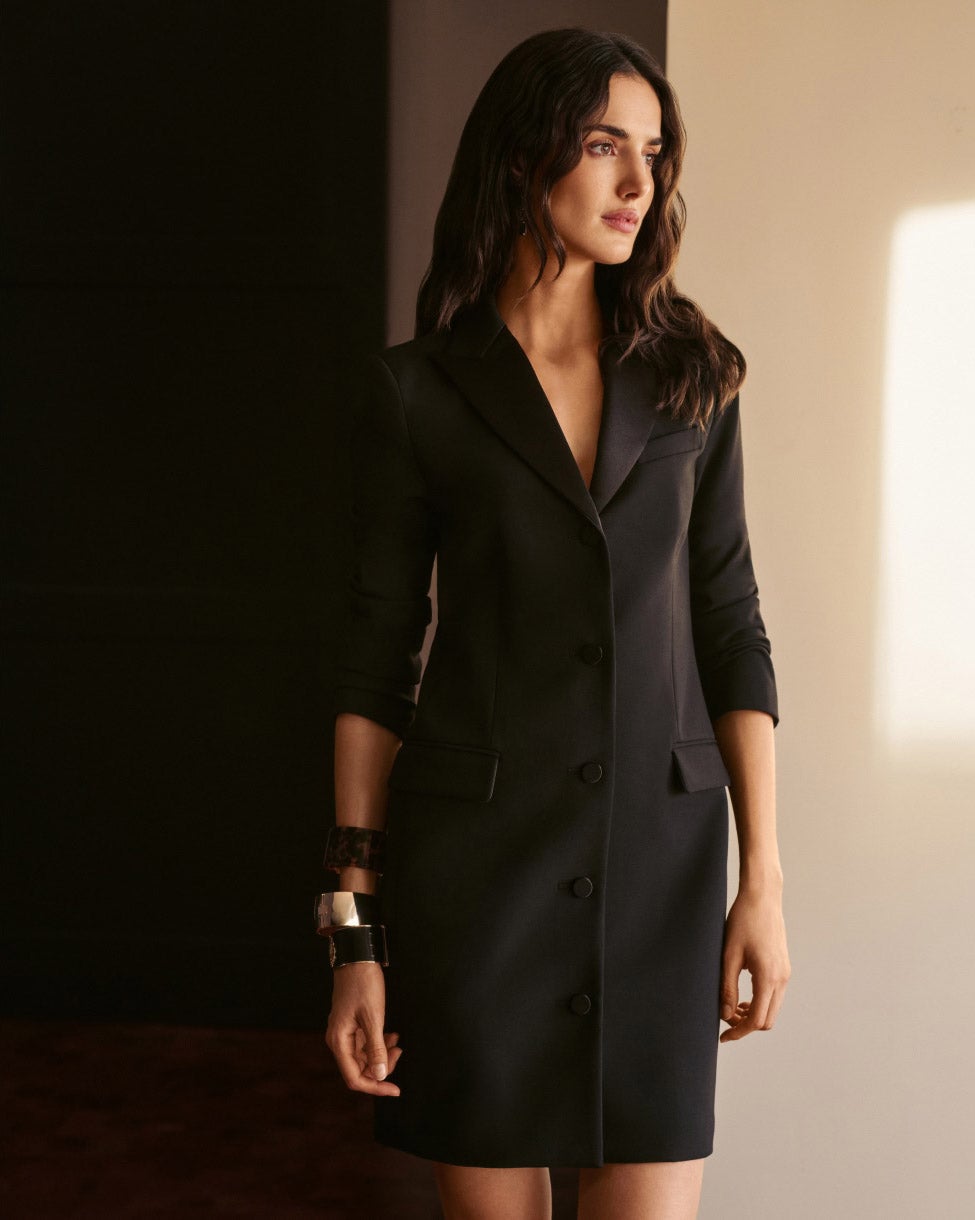 Satin-Trim Double-Faced Crepe Dress