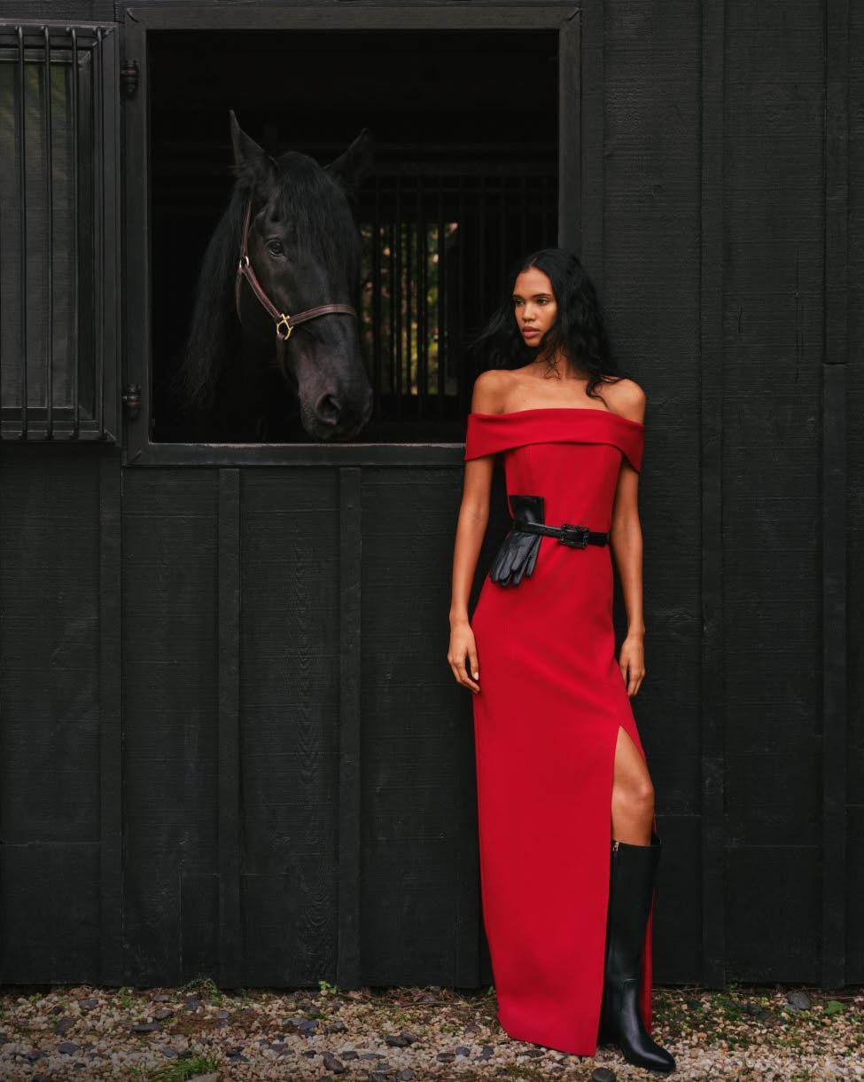 Crepe Off-the-Shoulder Gown