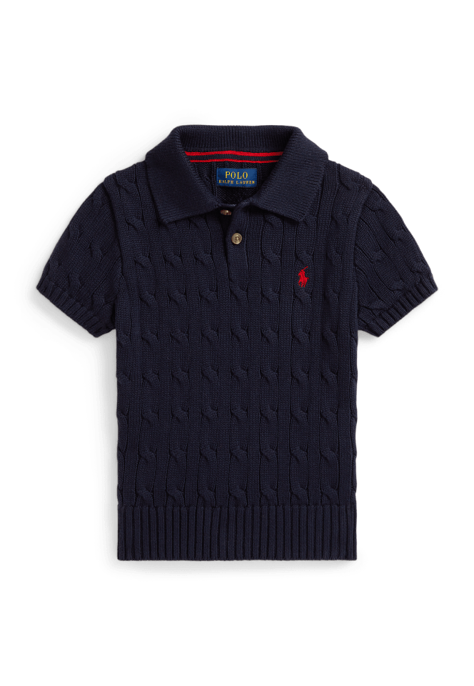 Cable-Knit Cotton Polo Sweater
