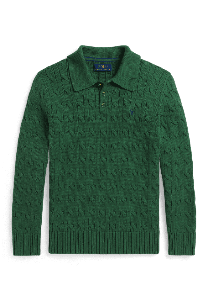 Cable-Knit Cotton Polo Sweater