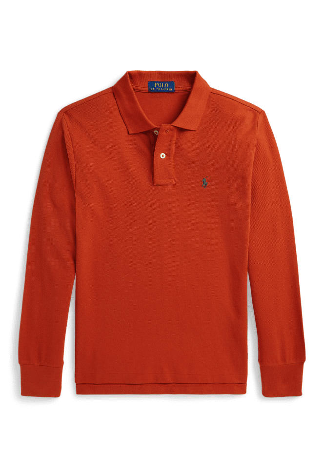 Cotton Mesh Long-Sleeve Polo Shirt