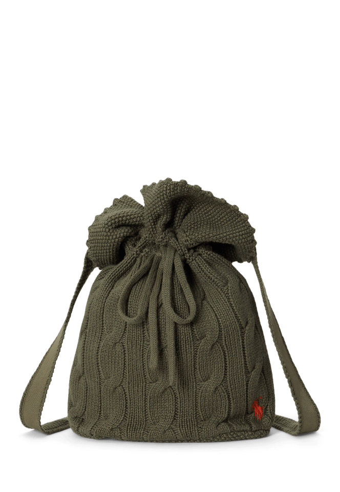 Cable-Knit Cotton Drawstring Bucket Bag