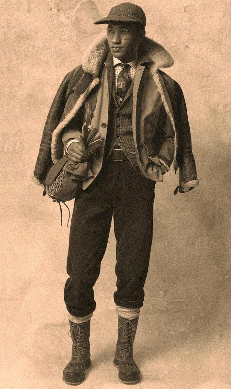 Man wears Western-inspired fall Polo outfit.