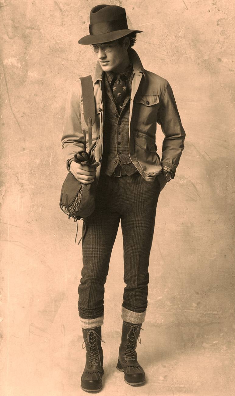 Man wears Western-inspired fall Polo outfit.