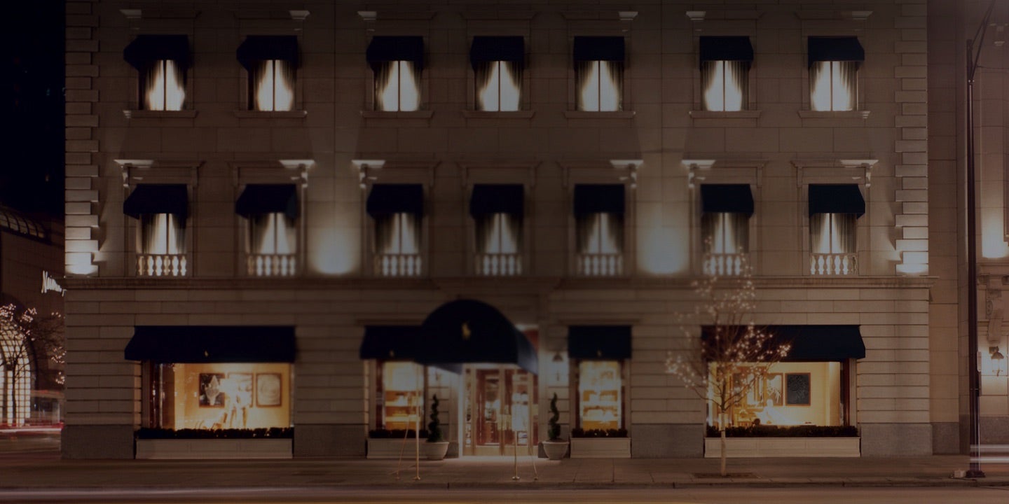 Façade of Chicago flagship store at night
