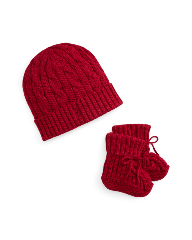 Cable-Knit Cotton Beanie & Bootie Set