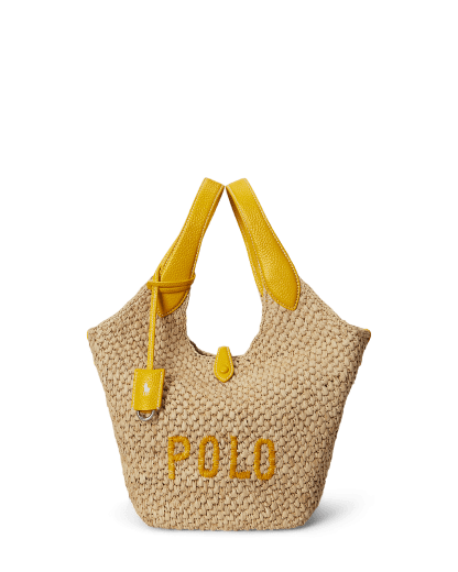 Polo Play Raffia-Leather Logo Tote 