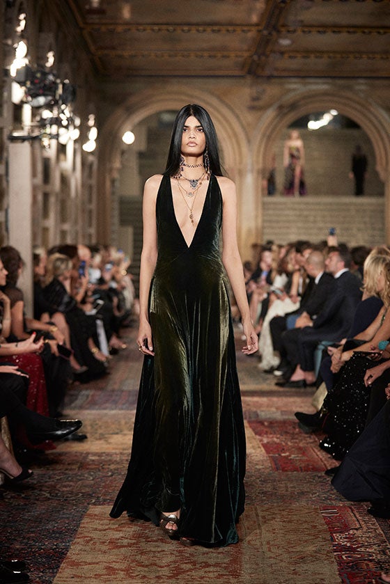 ralph lauren green velvet gown