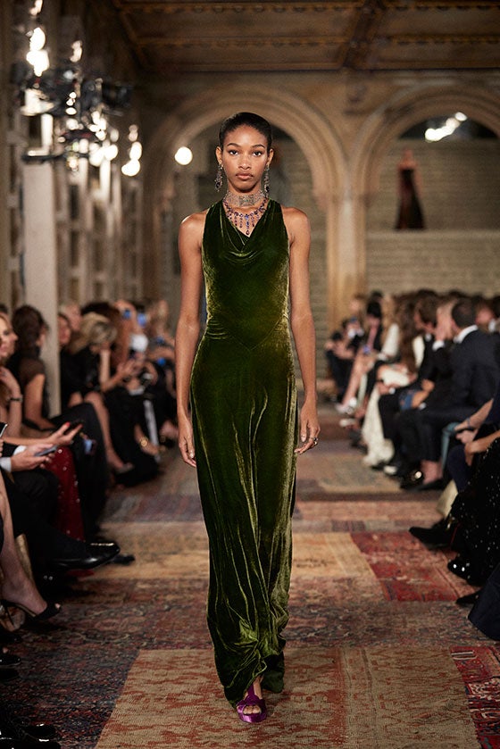 ralph lauren green velvet gown