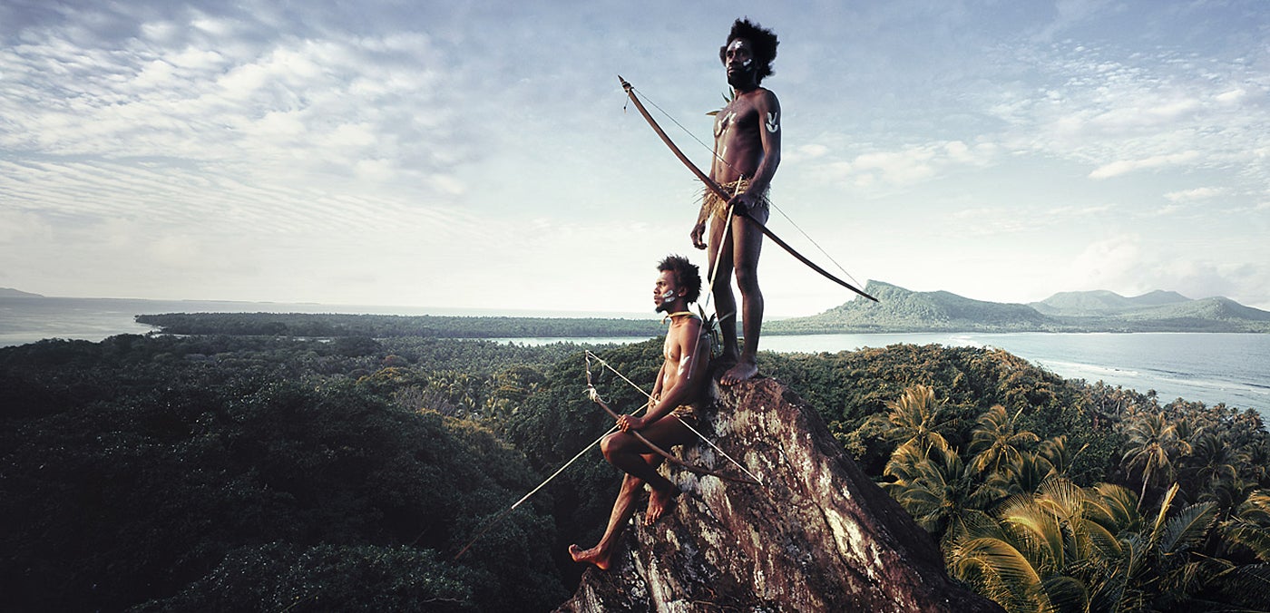 <span>Tribesmen from Rah Lava, a remote island belonging to the Banks Islands group of the South Pacific nation Vanuatu</span><span>.</span>