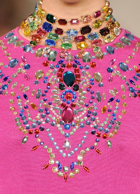 Jewel-encrusted necklines add dynamic flair