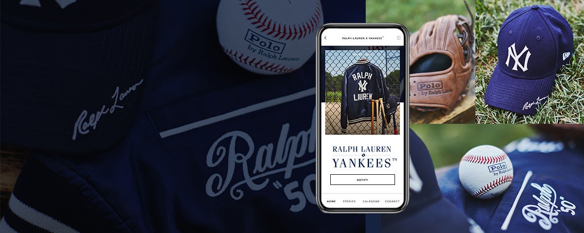 Photographs of Ralph Lauren x Yankees Collection items.