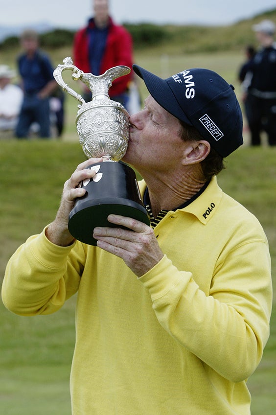 Thirty-two years after joining the PGA Tour, Watson won the Senior British Open on July 27, 2003