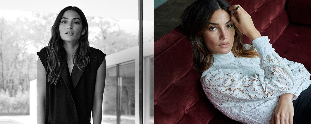 Woman in velvet sleeveless blouse & woman in lace white turtleneck