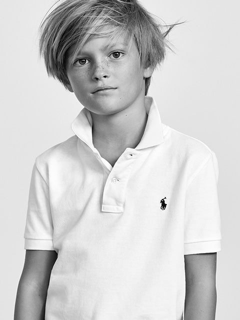 Boy in white custom Polo shirt