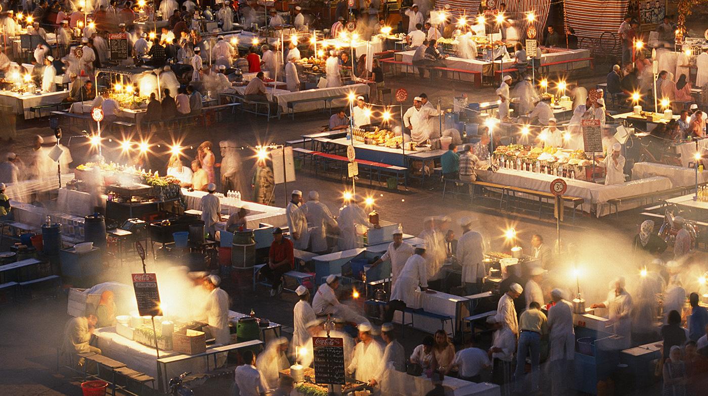Let your nose guide you through the dizzying array of street-food vendors at Djemaa el-Fnaa market