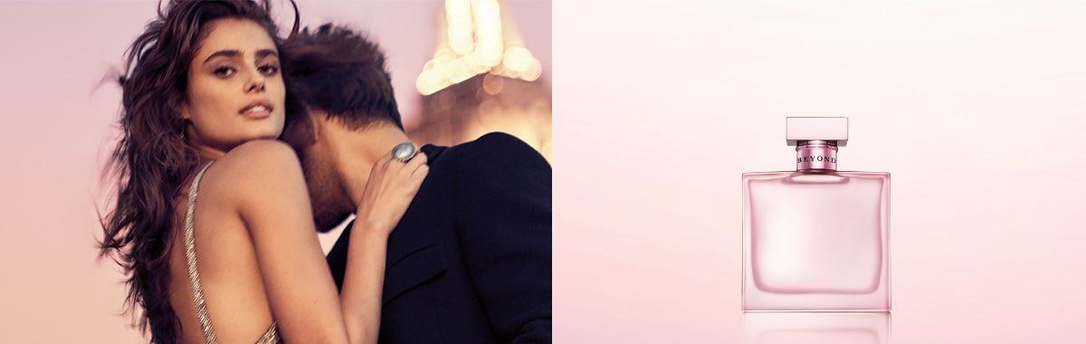 Bottle of Beyond Romance fragrance & video of Taylor Hill with boyfriend