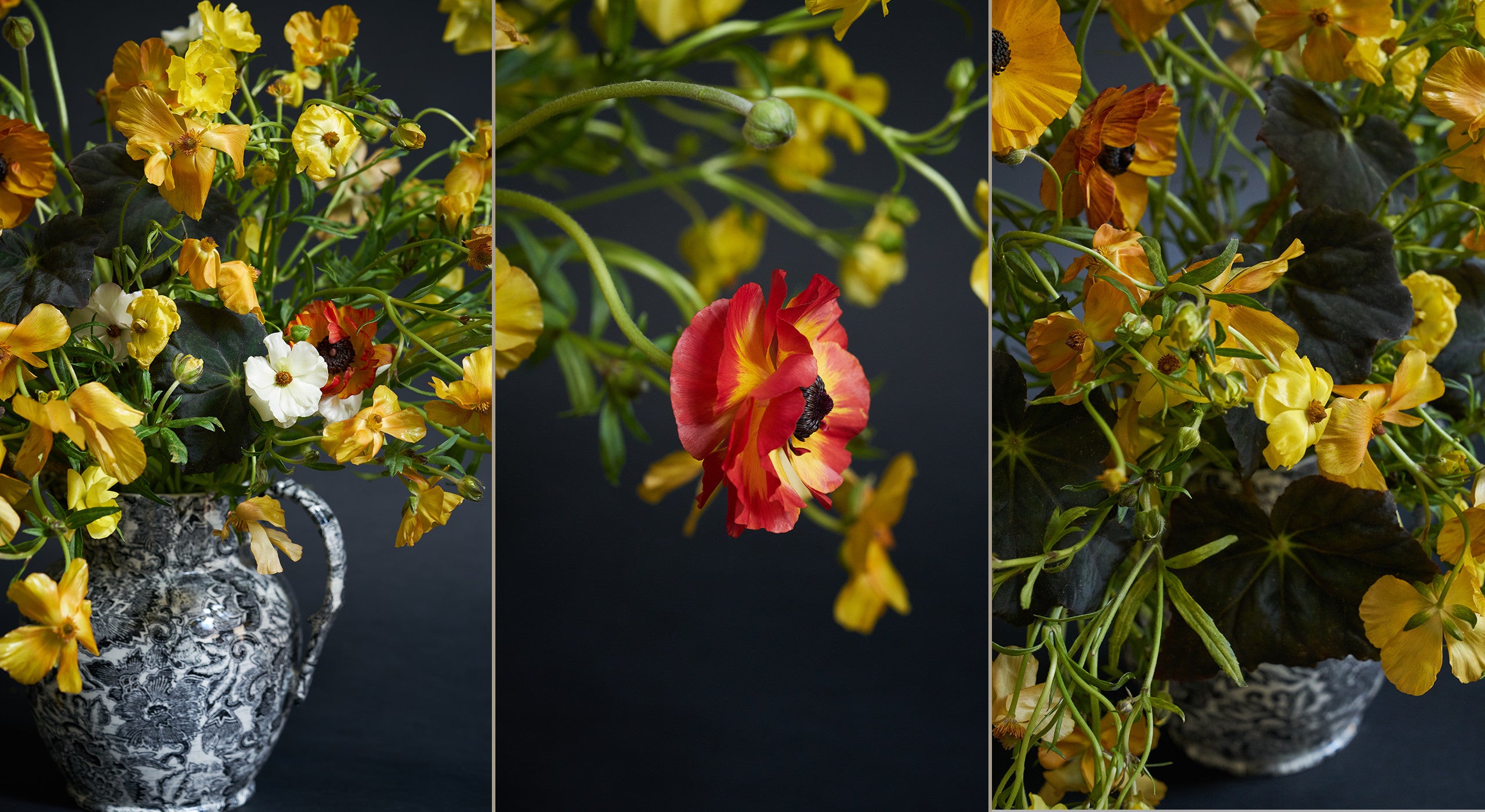 “These are bulbs and flowers that you don’t quite see in the garden, yet at the start of spring they’ll have you looking forward to the season. Restraint and the anticipation of waiting for something that’s out of season is a pleasure. Our arrangements should reflect our landscape. The proportions of these vessels are really easy, and the scale feels great in the home. You can make this arrangement a little bit bigger if you need to, but it’s all very manageable for a kitchen island or on a cabinet.”