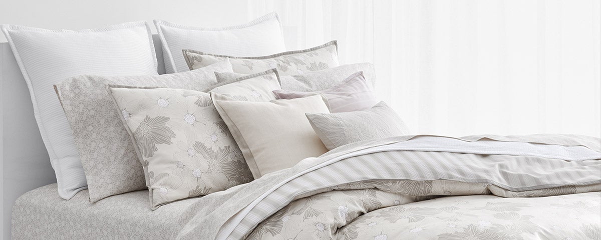Home Decor Furnishings Bedding And Bath Ralph Lauren Bed Made With Grey And White Linens Subtle Fl Patterns