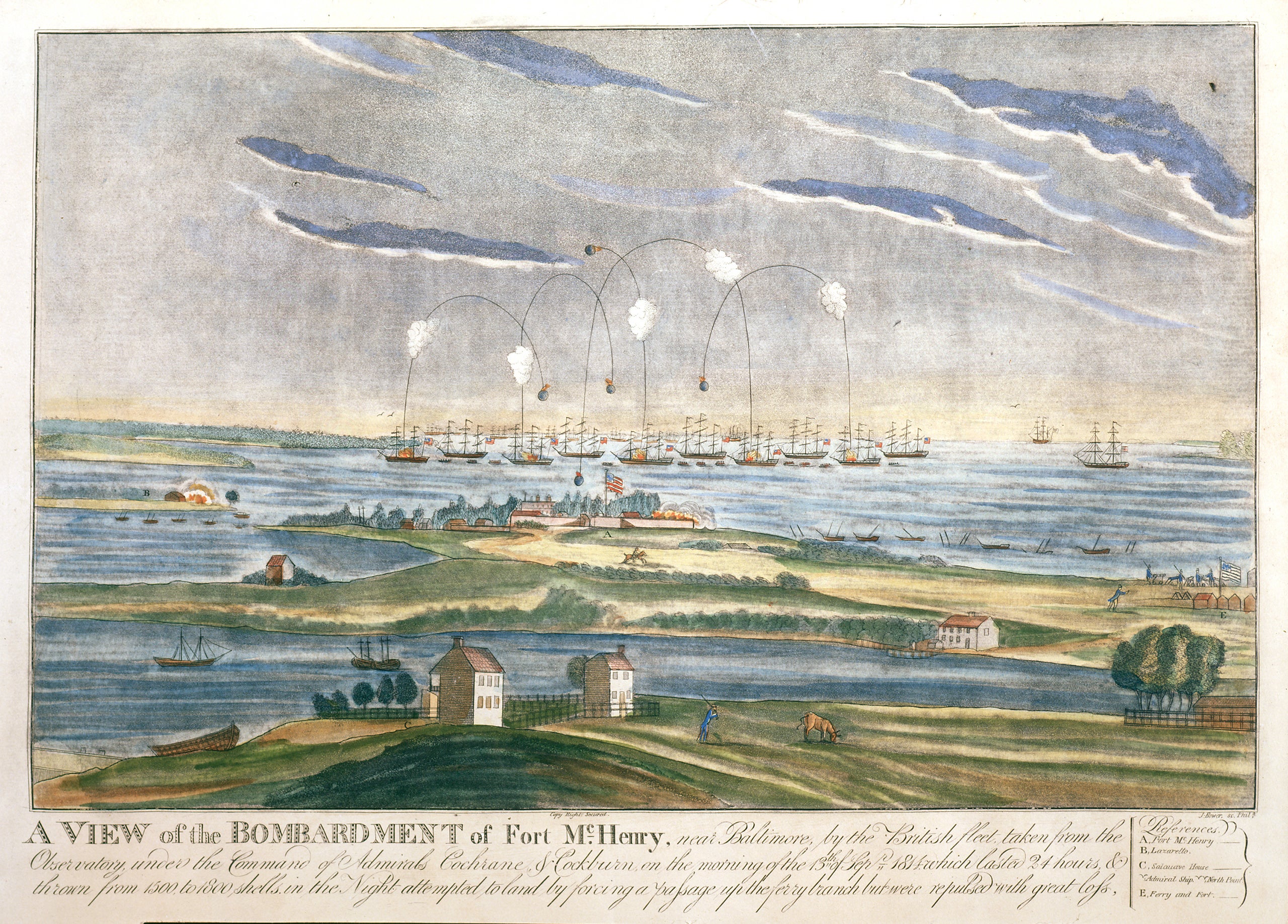 Artist John Bower’s iconic painting “A View of the Bombardment of Fort McHenry” was finished in 1814 and depicts the flag still flying during the battle between US and British forces on September 13 of that same year