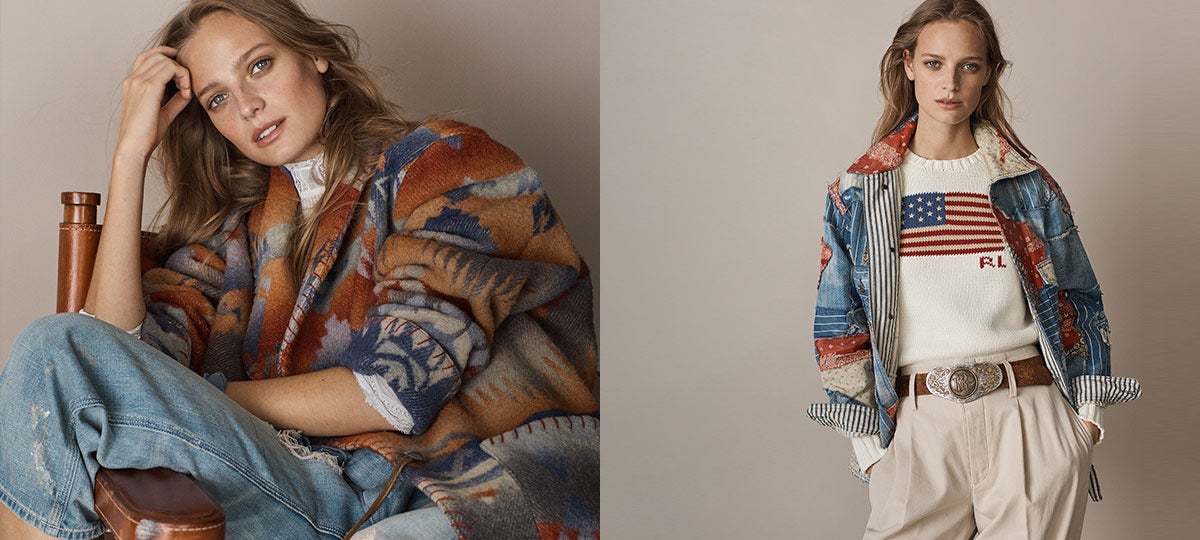 Woman in layers with bold Southwestern-inspired motifs