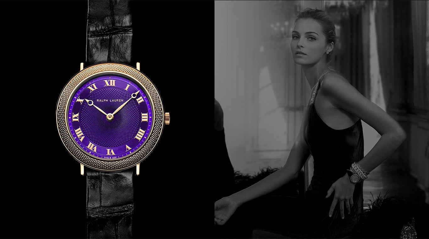 Slim Classique with vibrant purple dial and gold Roman numerals