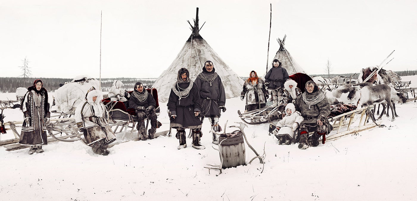 <span>The nomadic Nenets, a group of reindeer herders, live in the extreme climate of Siberia’s Yamal Peninsula. Temperatures drop to minus 60 degrees Fahrenheit in winter and rise to 95 degrees Fahrenheit during summer months</span>.   