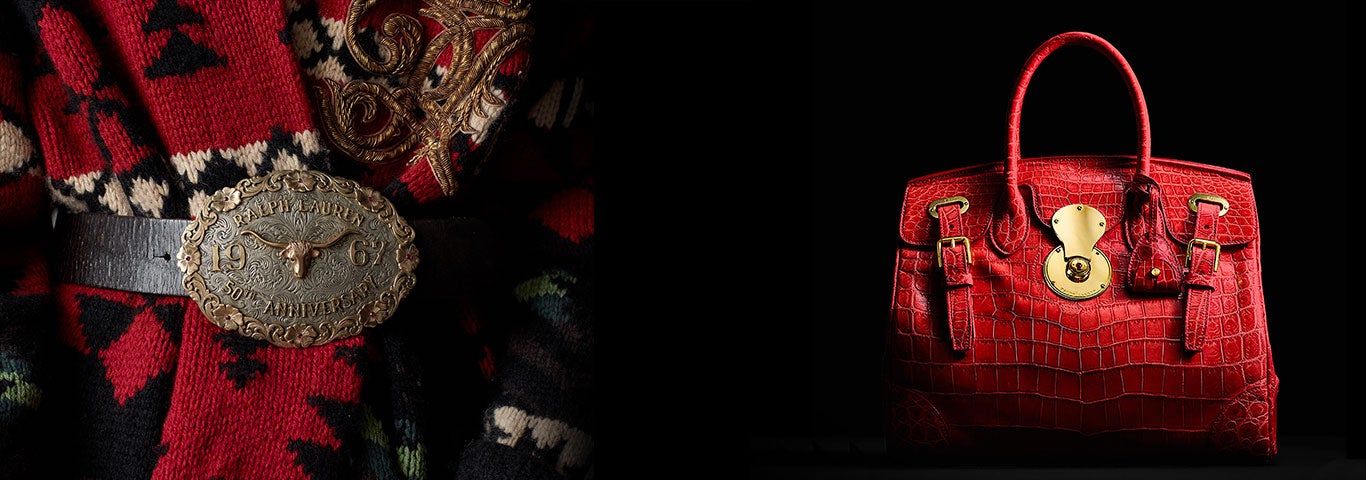 Red alligator Ricky bag & leather belt with steer-head plaque buckle