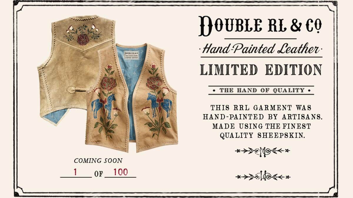 Tan leather vest with painted floral motif at front & back