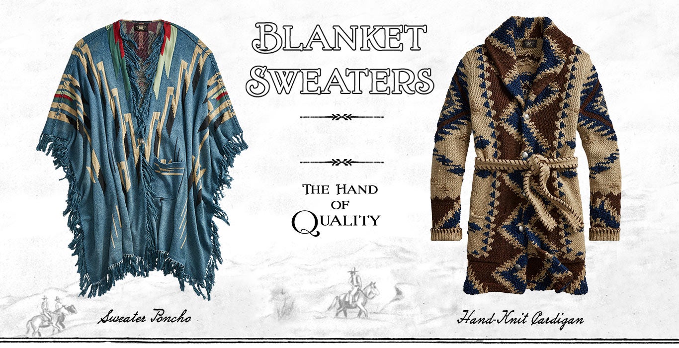 Shawl-collar cardigan & poncho sweater in Southwestern styles