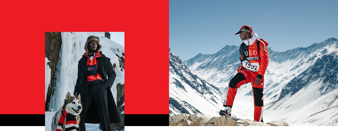 Men on snowy mountains in Winter Stadium apparel