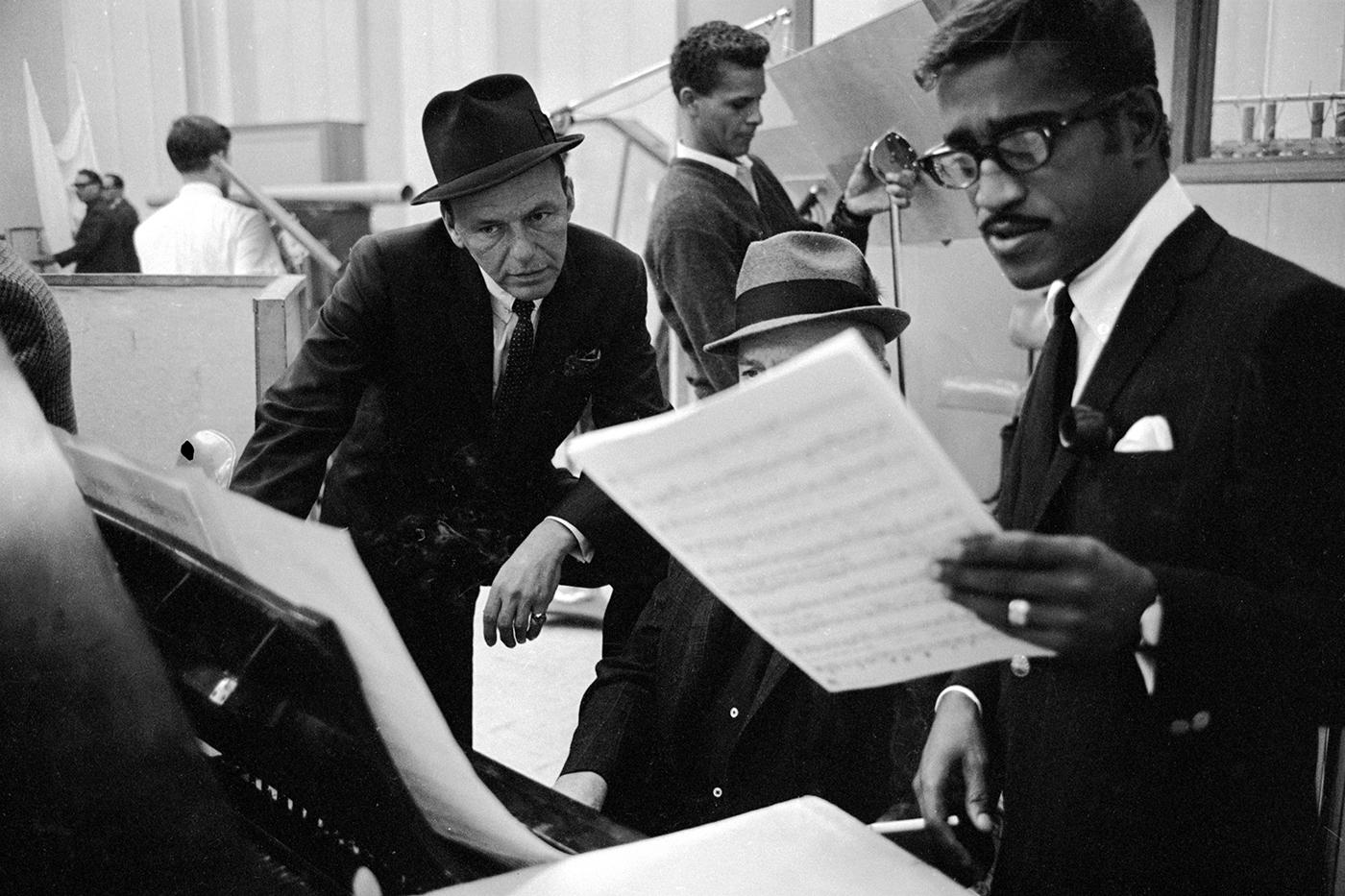 Sinatra, with Sammy Davis Jr., at a 1963 recording session for <em>Come Blow Your Horn</em>