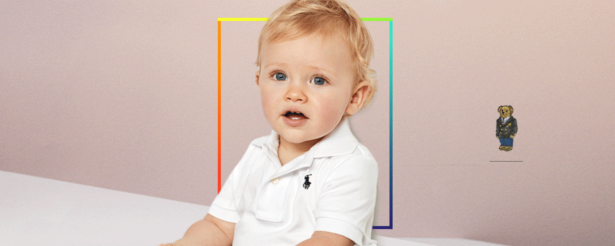 Alternating image of kids in personalized Polo attire.
