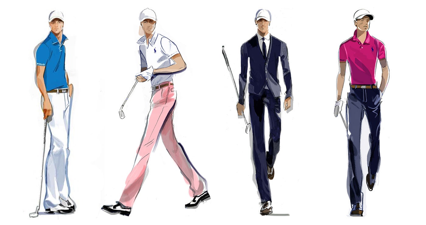 Justin Thomas’ Polo Golf outfits for the Masters (Sunday’s look), the U.S. Open (Saturday’s look), the British Open (Thursday’s look), and the PGA Championship (Sunday’s look)