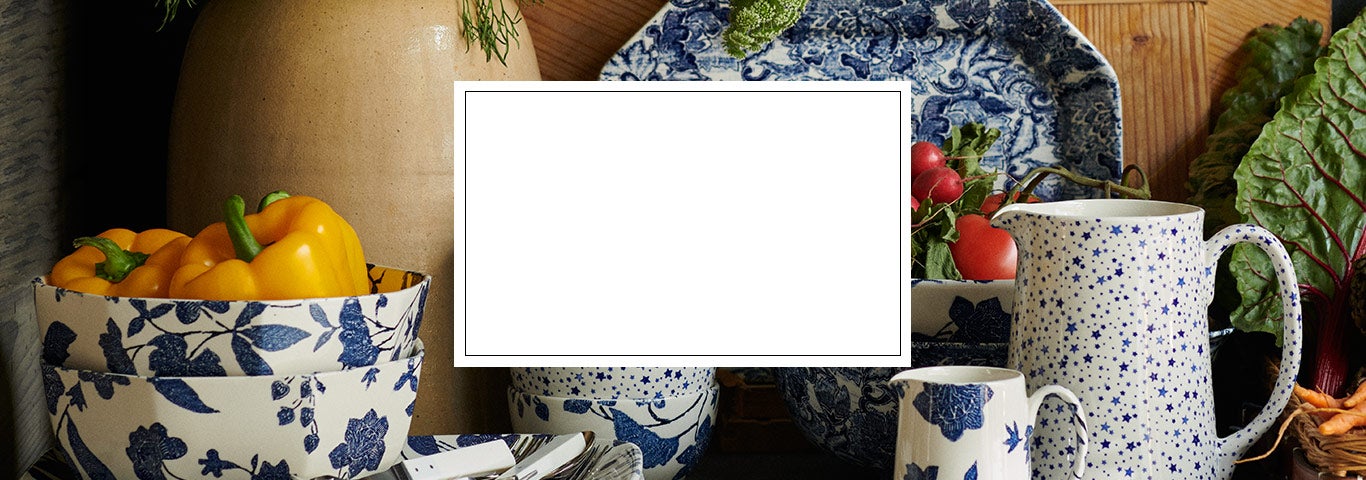 Plates & more with navy & black floral and star patterns