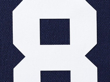 Large white 8 on navy background