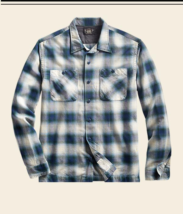 Blue & white plaid button-down