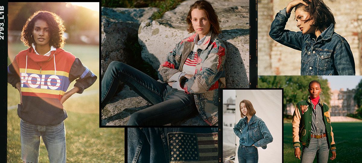 Collage of women in various Polo denim looks